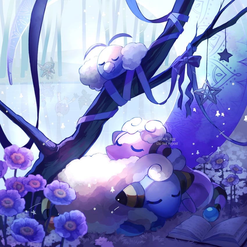 swablu, haunter, sableye, mareep, drifblim, and 1 more (pokemon) drawn by eko_(wk_egg)