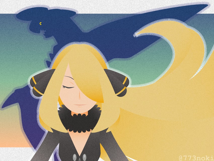 cynthia and garchomp (pokemon and 1 more) drawn by 773noki