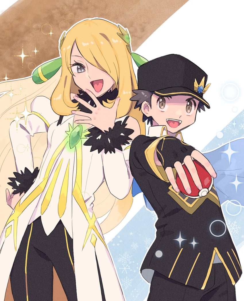 cynthia and red (pokemon and 1 more) drawn by pumpkinpan