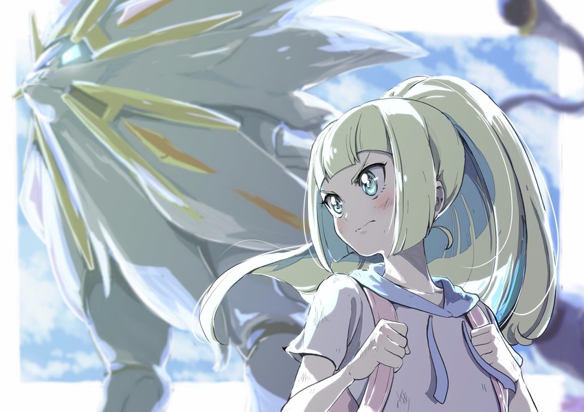 lillie and solgaleo (pokemon and 1 more) drawn by galbi_(iouytuuyio)