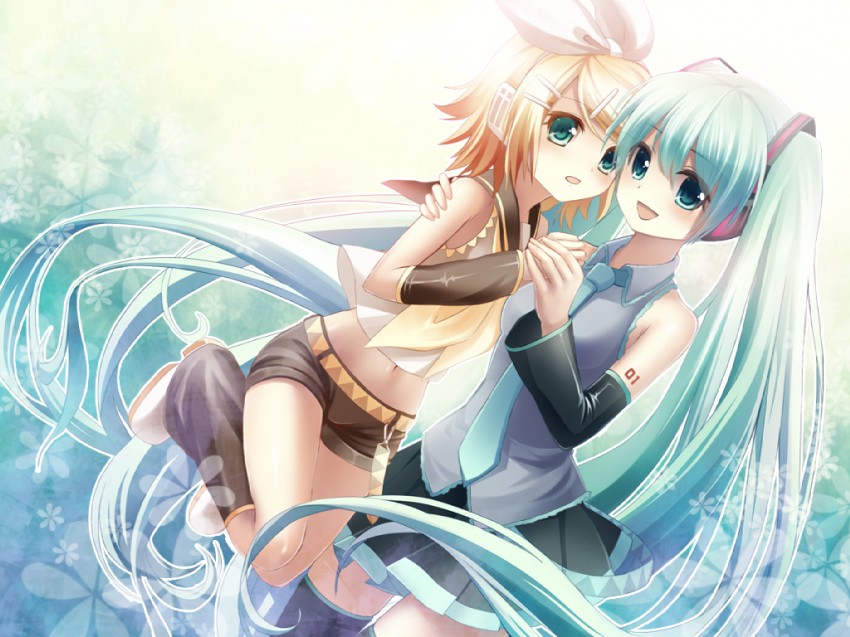 hatsune miku and kagamine rin (vocaloid) drawn by shiramori_yuse