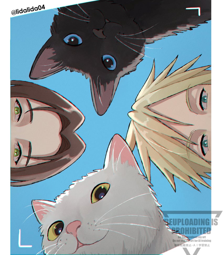 cloud strife and aerith gainsborough (final fantasy and 2 more) drawn by lida_(lidalida04)
