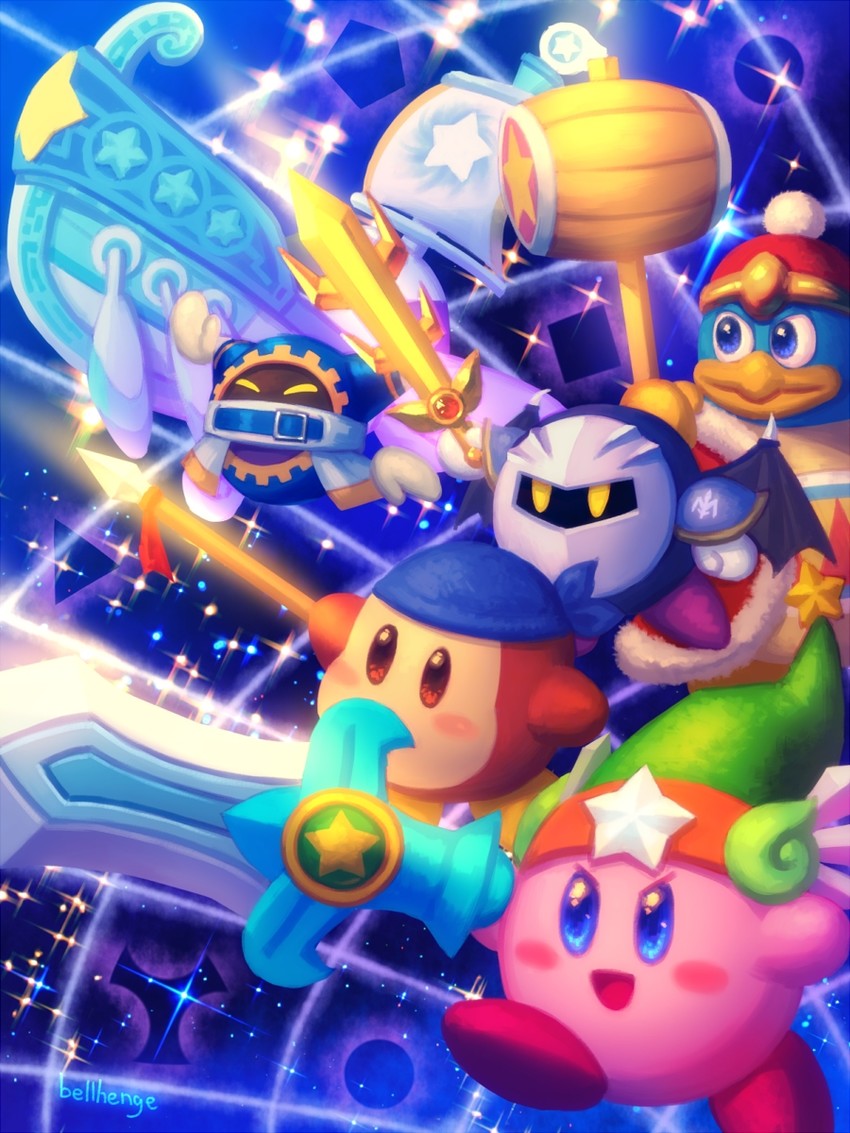 kirby, meta knight, king dedede, magolor, and bandana waddle dee (kirby and 1 more) drawn by bellhenge