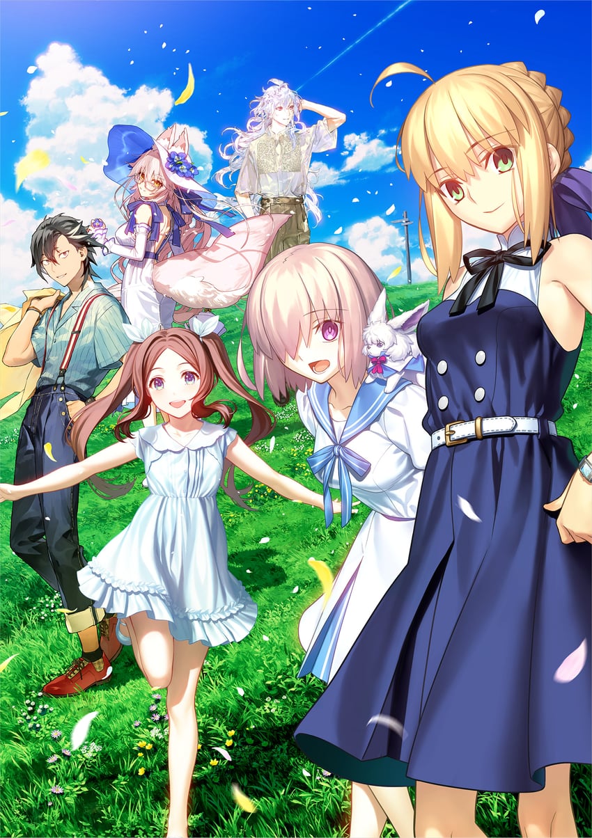 artoria pendragon, saber, mash kyrielight, tamamo, fou, and 4 more (fate and 1 more) drawn by ginka_sima, simosi, taiki_(luster), takeuchi_takashi, and wada_arco