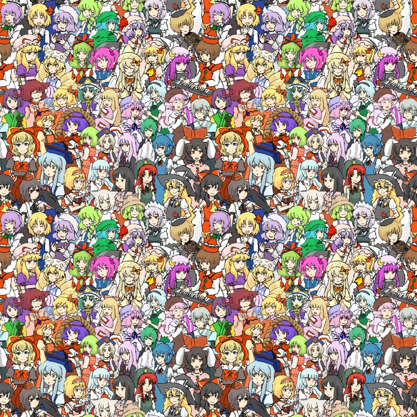 hakurei reimu, kirisame marisa, remilia scarlet, flandre scarlet, izayoi sakuya, and 36 more (touhou) drawn by niwa_(lulubelle)