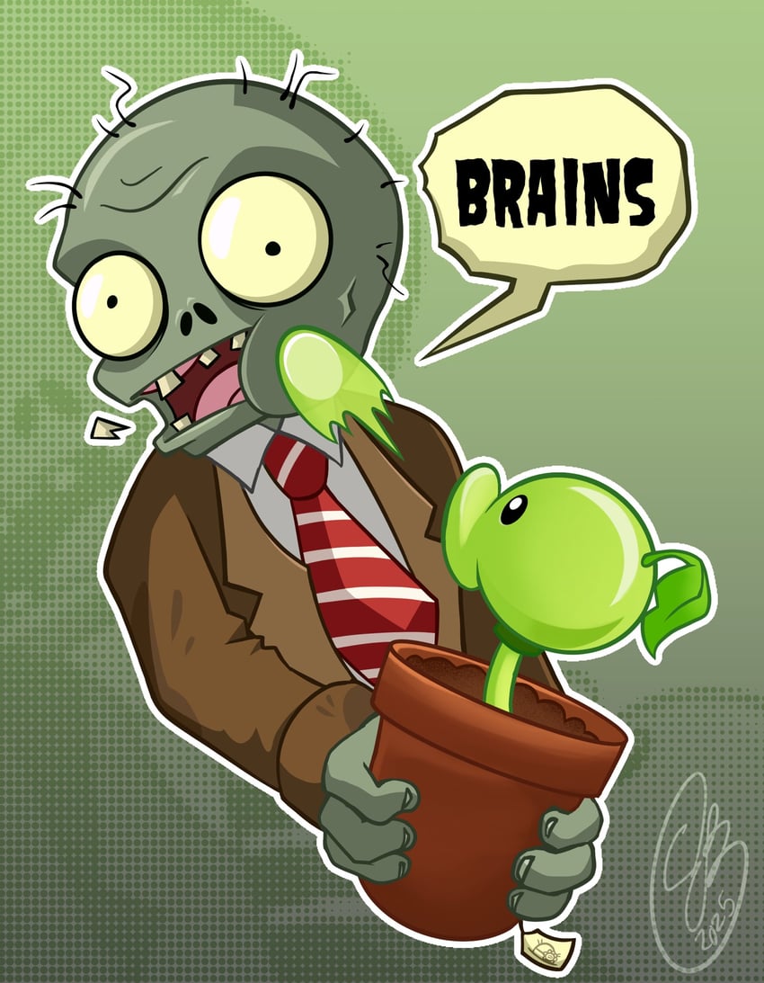 peashooter and zombie (plants vs. zombies) drawn by artistheartly