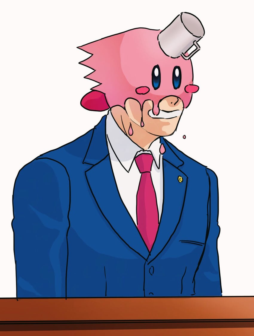 kirby and phoenix wright (kirby and 3 more) drawn by nuzk_zk