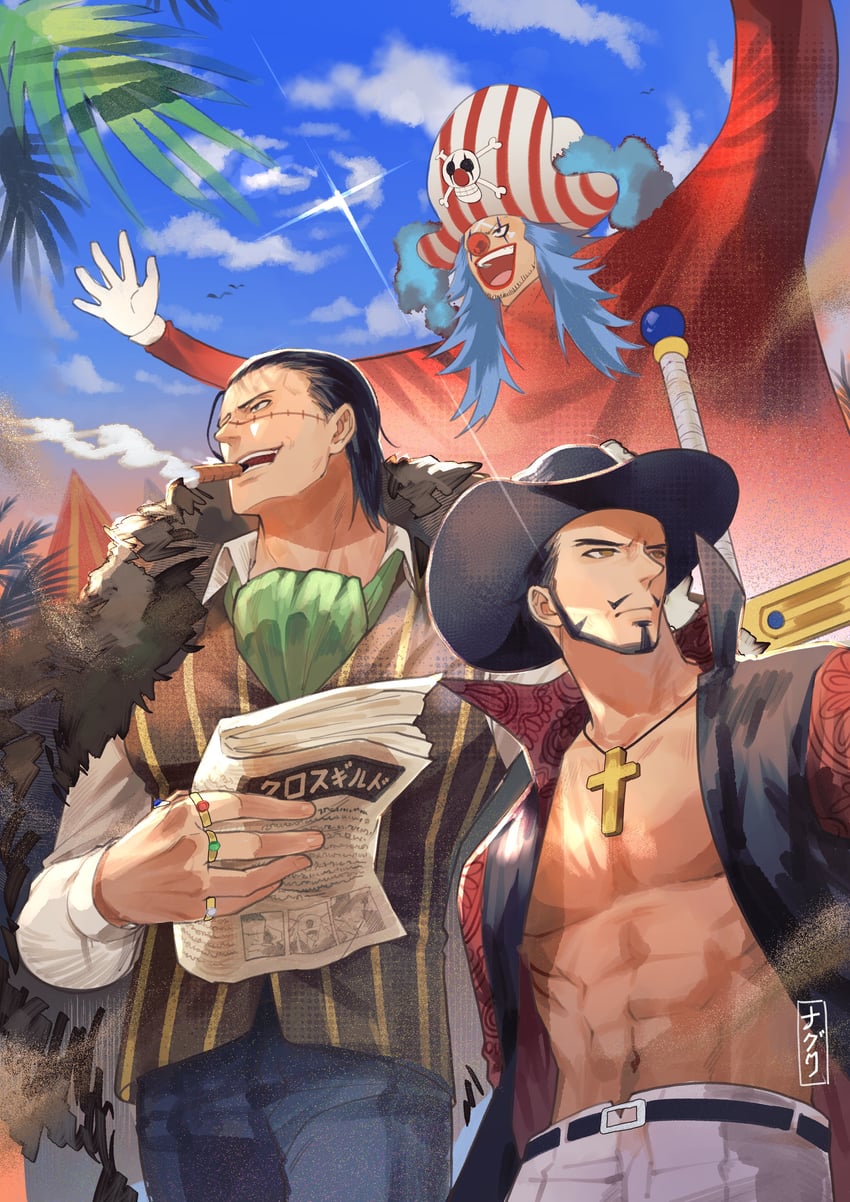 crocodile, buggy the clown, and dracule mihawk (one piece) drawn by ngumngim