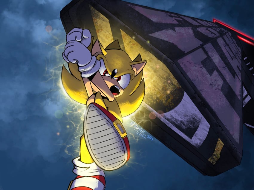 sonic the hedgehog, super sonic, and knight (sonic and 1 more) drawn by sushiii_sth