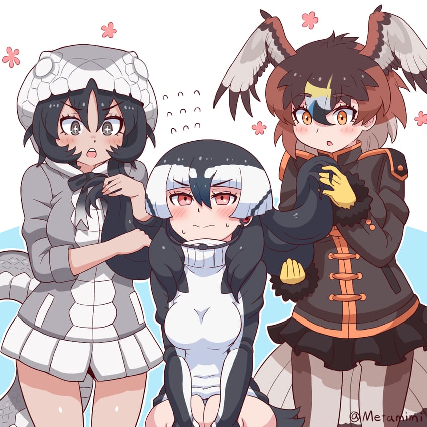 black mamba, golden eagle, and chinstrap penguin (kemono friends) drawn by metamimi