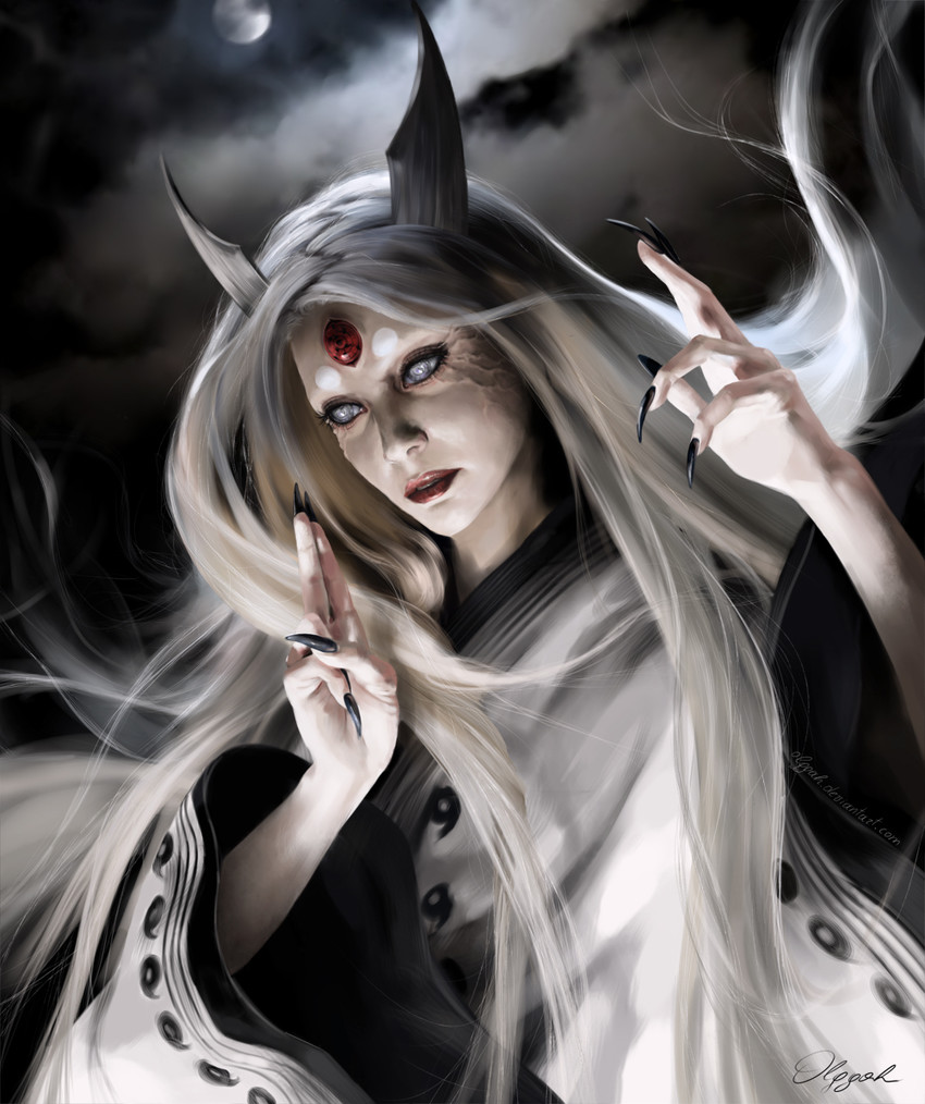 ootsutsuki kaguya (naruto and 1 more) drawn by olggah