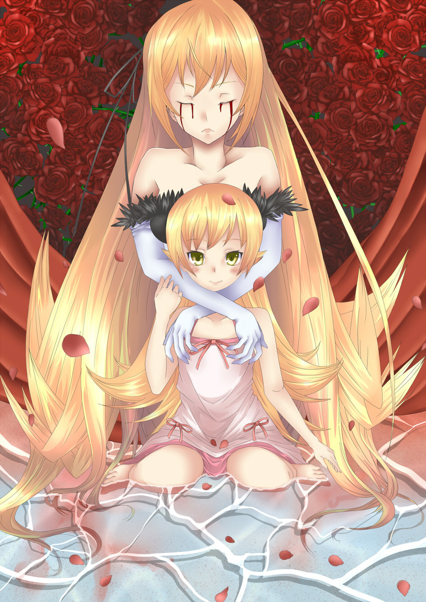 oshino shinobu and kiss-shot acerola-orion heart-under-blade (monogatari and 1 more) drawn by mahiro_(yoshi6237)