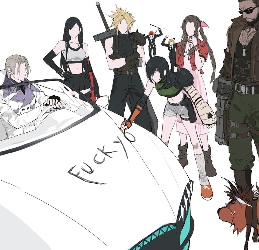 tifa lockhart, cloud strife, aerith gainsborough, yuffie kisaragi, barret wallace, and 4 more (final fantasy and 3 more) drawn by quxiaochong