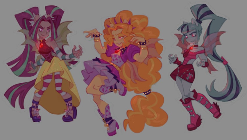 sonata dusk, adagio dazzle, and aria blaze (my little pony and 2 more) drawn by iksiudodi