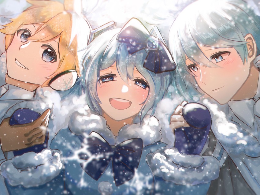 hatsune miku, kagamine len, yuki miku, and kaito (vocaloid and 1 more) drawn by libertyp