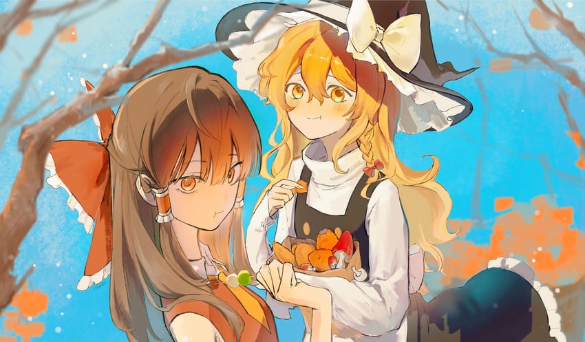 hakurei reimu and kirisame marisa (touhou) drawn by air_77428