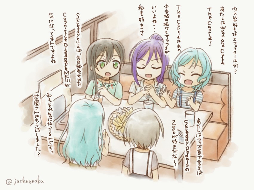 hikawa sayo, hikawa hina, aoba moca, hanazono tae, and seta kaoru (bang dream!) drawn by jack_(jacknoeaka)