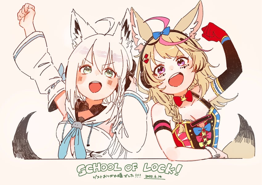 shirakami fubuki and omaru polka (hololive) drawn by akubi_darake