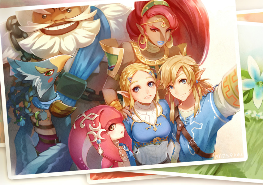 link, princess zelda, mipha, urbosa, revali, and 1 more (the legend of zelda and 1 more) drawn by ruru_(lulubuu)
