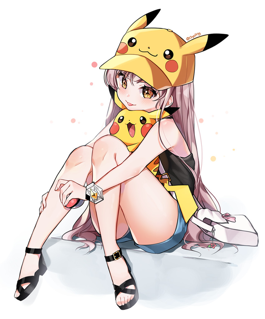 pikachu and selene (original and 2 more) drawn by chyoling