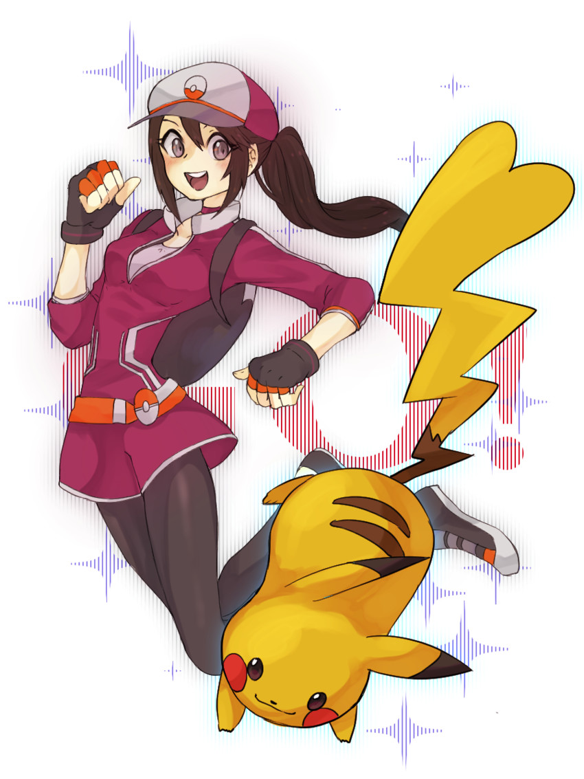 pikachu and female protagonist (pokemon and 1 more) drawn by yellowking_hiro