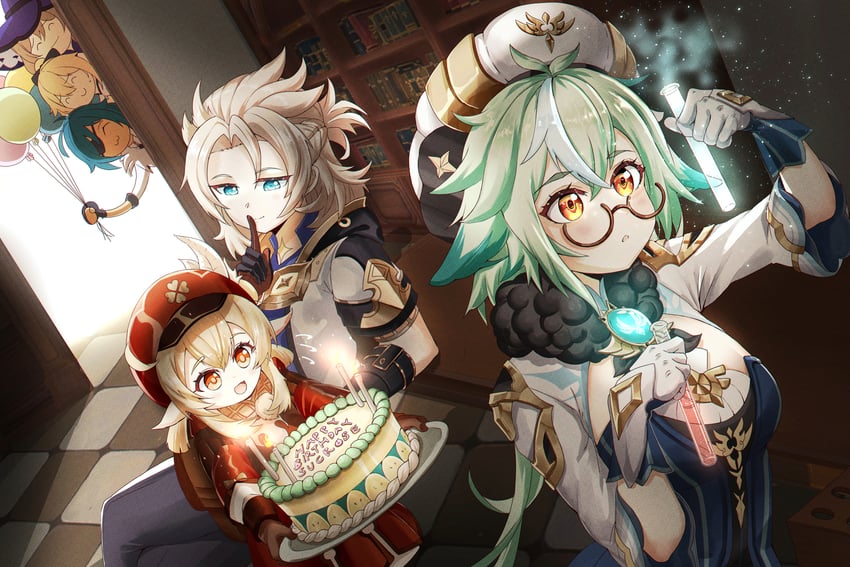 klee, jean, kaeya, albedo, lisa, and 1 more (genshin impact) drawn by lhofi
