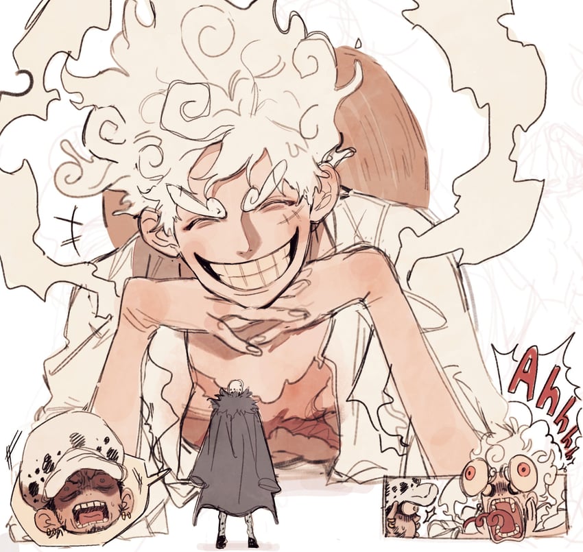 monkey d. luffy and trafalgar law (one piece) drawn by mnnd