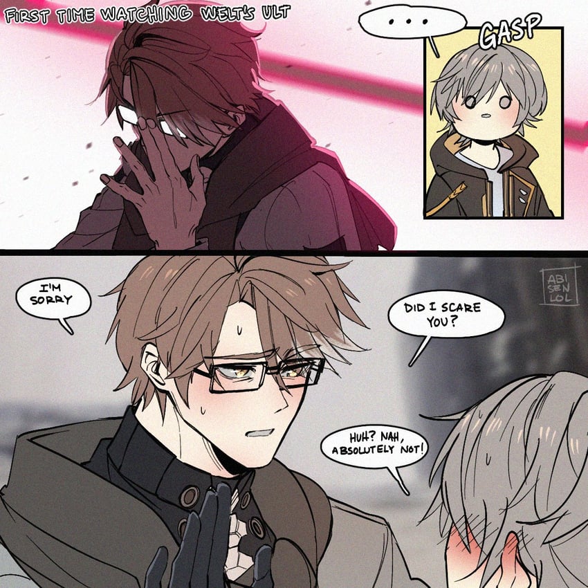 trailblazer, caelus, and welt yang (honkai and 1 more) drawn by abi_senlol
