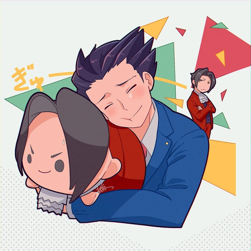 phoenix wright and miles edgeworth (ace attorney) drawn by 3llo_3