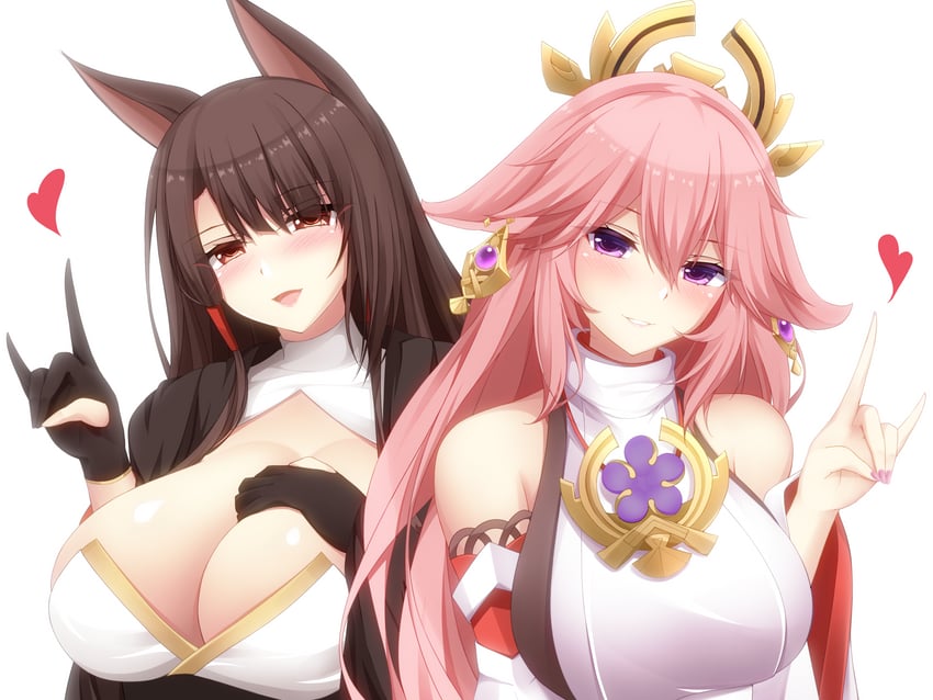 yae miko and akagi (genshin impact and 1 more) drawn by momijizuki_luna