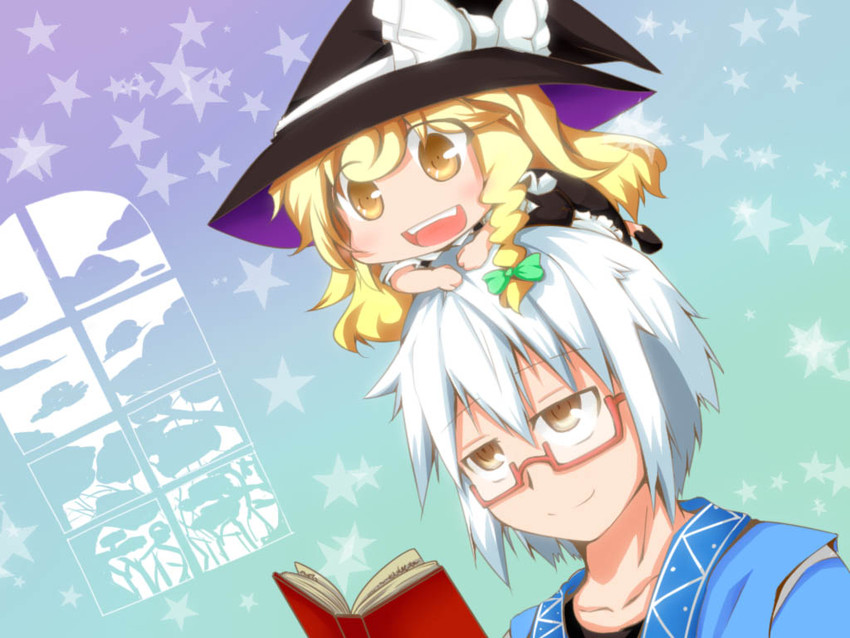 kirisame marisa and morichika rinnosuke (touhou and 1 more) drawn by shiro9jira