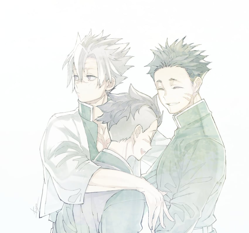 shinazugawa sanemi, shinazugawa genya, and kumeno masachika (kimetsu no yaiba) drawn by kiyono_(_kiyotsugu)