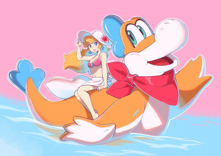 princess peach and plessie (mario and 2 more) drawn by saiwo_(saiwoproject)