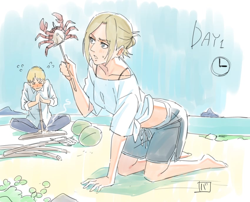 armin arlert and annie leonhart (shingeki no kyojin) drawn by grasshopper193