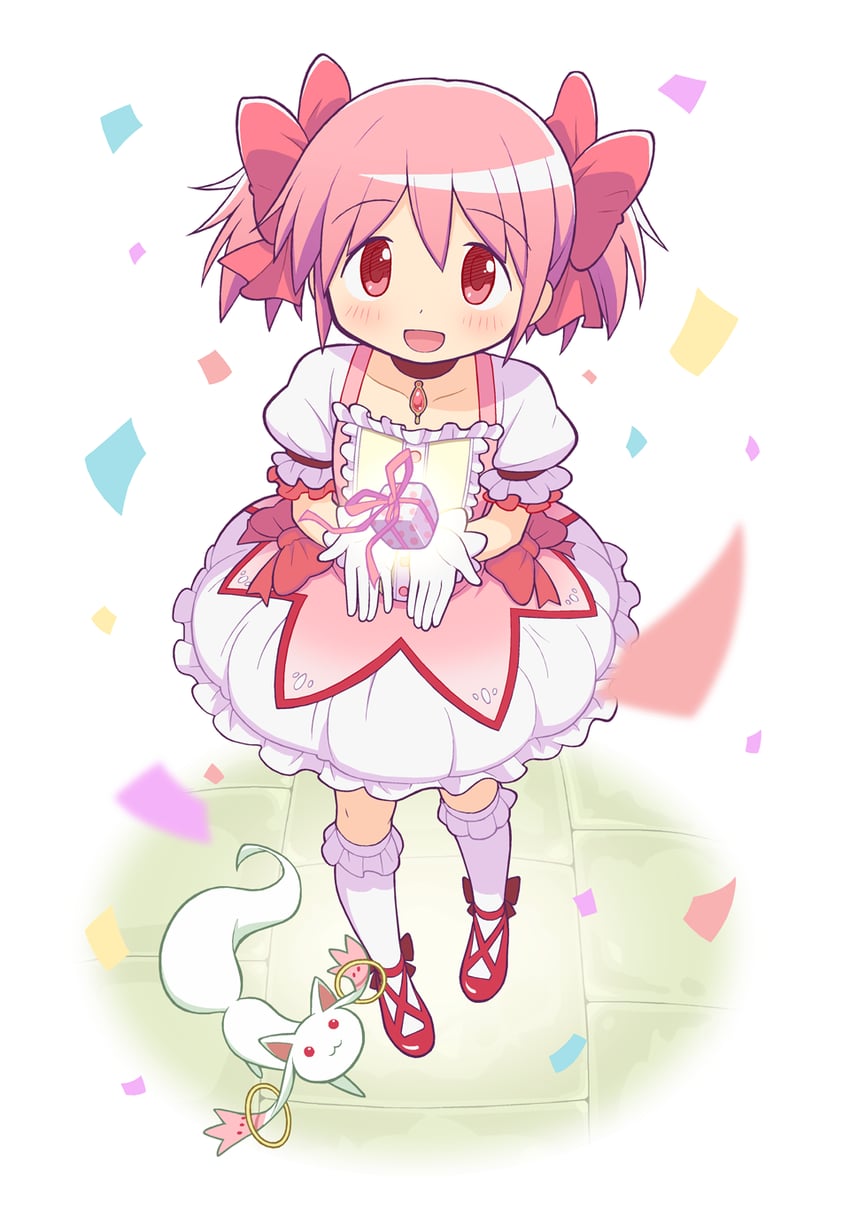 kaname madoka and kyubey (mahou shoujo madoka magica) drawn by gecchu