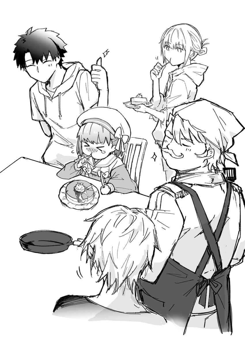fujimaru ritsuka, oberon, kadoc zemlupus, kazuradrop, and goredolf musik (fate and 1 more) drawn by haji1nomo