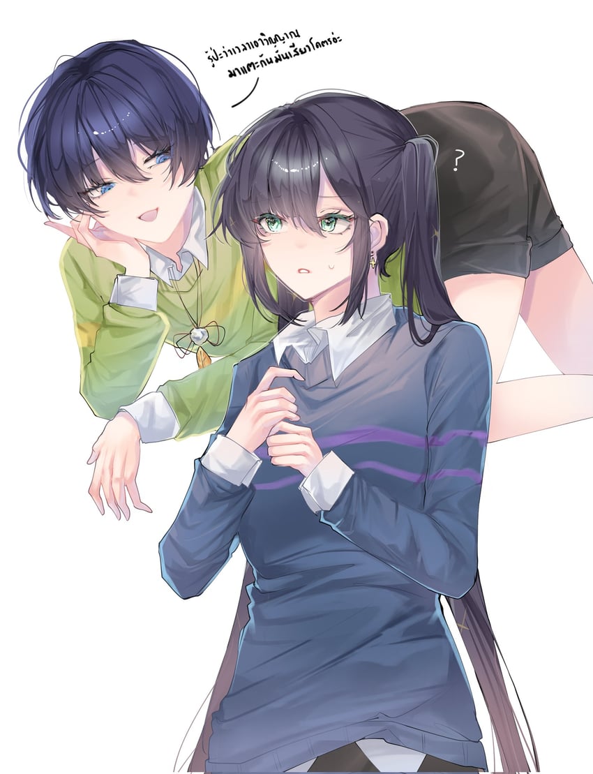 scaramouche, mona, frisk, and chara (genshin impact and 1 more) drawn by necktie_iv14