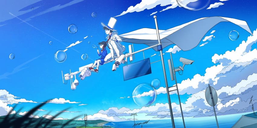 edogawa conan and kaitou kid (meitantei conan and 1 more) drawn by avatra