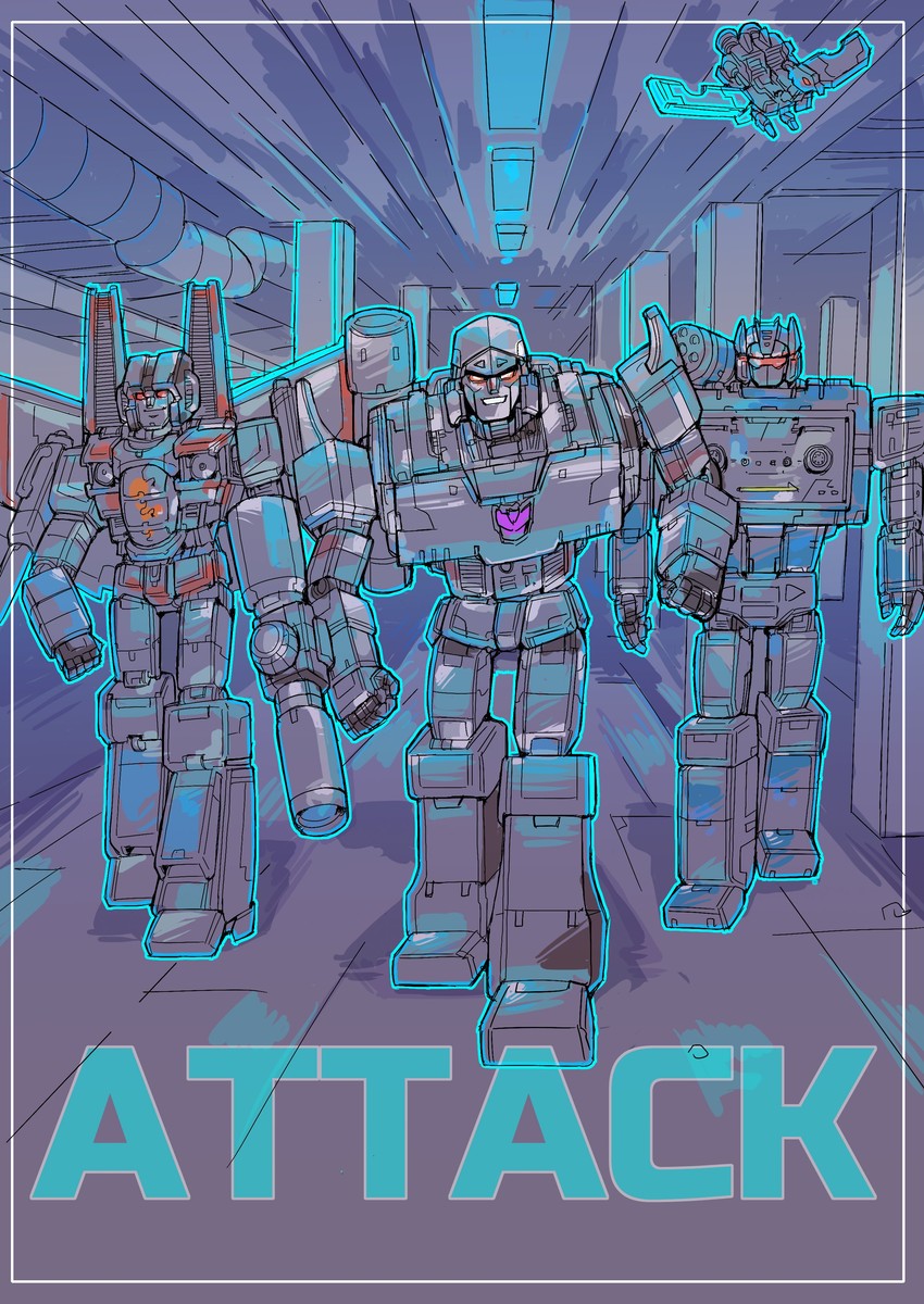 megatron, starscream, soundwave, and laserbeak (transformers) drawn by konachang