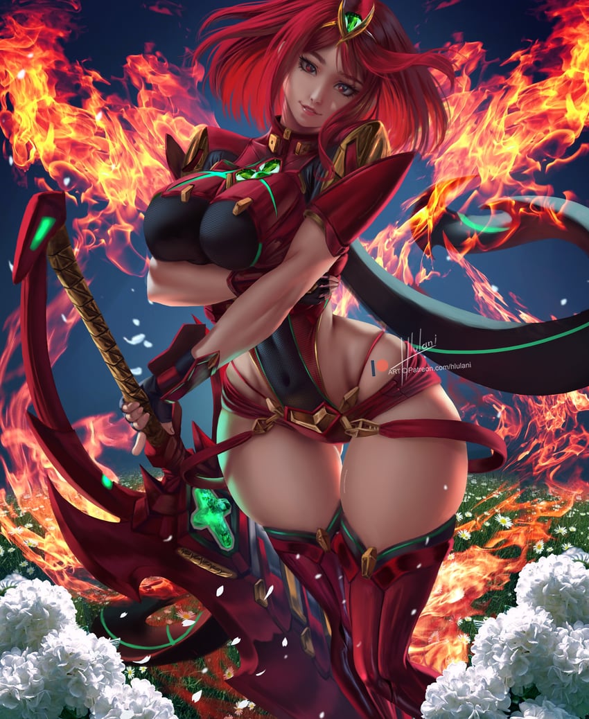 pyra (xenoblade chronicles and 1 more) drawn by hlulani