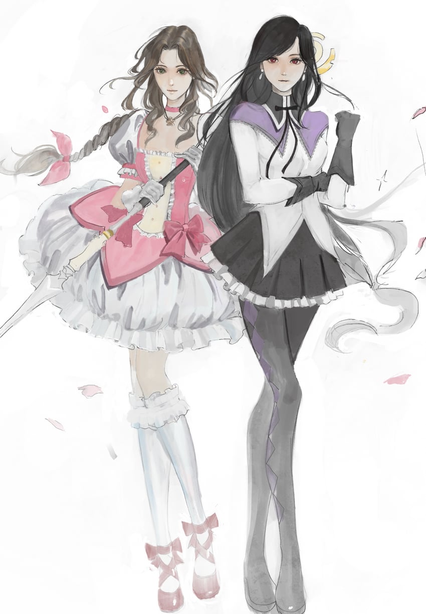 akemi homura, kaname madoka, tifa lockhart, and aerith gainsborough (final fantasy and 2 more) drawn by harps-chord