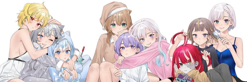 kureiji ollie, moona hoshinova, pavolia reine, kaela kovalskia, ayunda risu, and 4 more (hololive and 1 more) drawn by hievasp