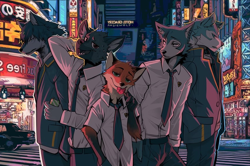 nick wilde, legoshi, ogami shirou, haida, and ookami otoko (brand new animal and 4 more) drawn by angiewolf