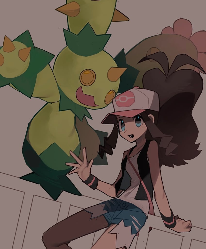 hilda and maractus (pokemon and 1 more) drawn by 950magi618