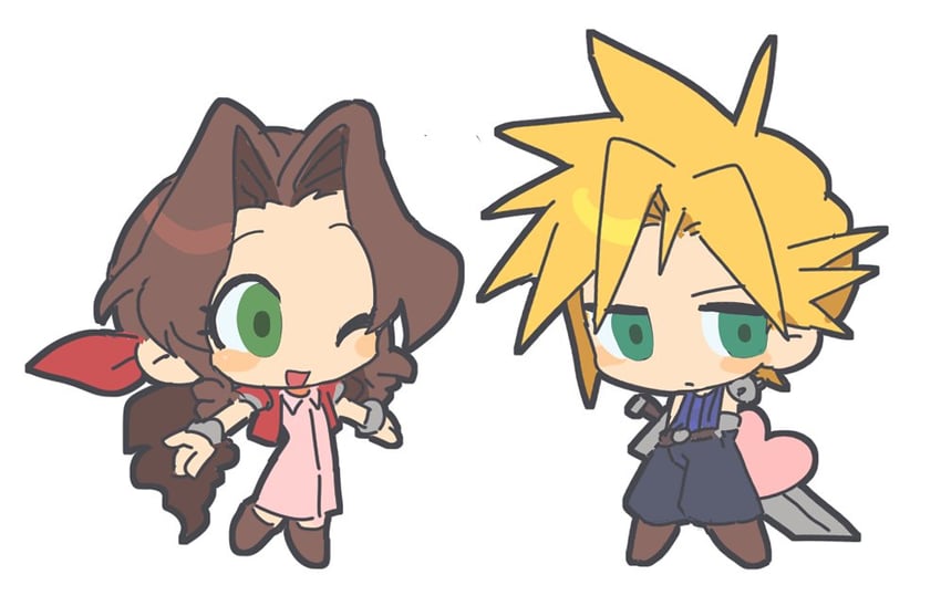 cloud strife and aerith gainsborough (final fantasy and 1 more) drawn by nt_26
