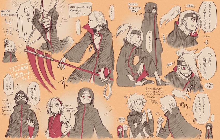 haruno sakura, uzumaki naruto, uchiha itachi, deidara, uzumaki kushina, and 3 more (naruto and 1 more) drawn by yosakuh