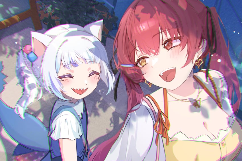 gawr gura and houshou marine (hololive and 2 more) drawn by cauli