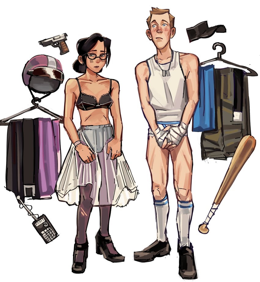 scout, blu scout, and miss pauling (team fortress 2) drawn by heavylovertf2