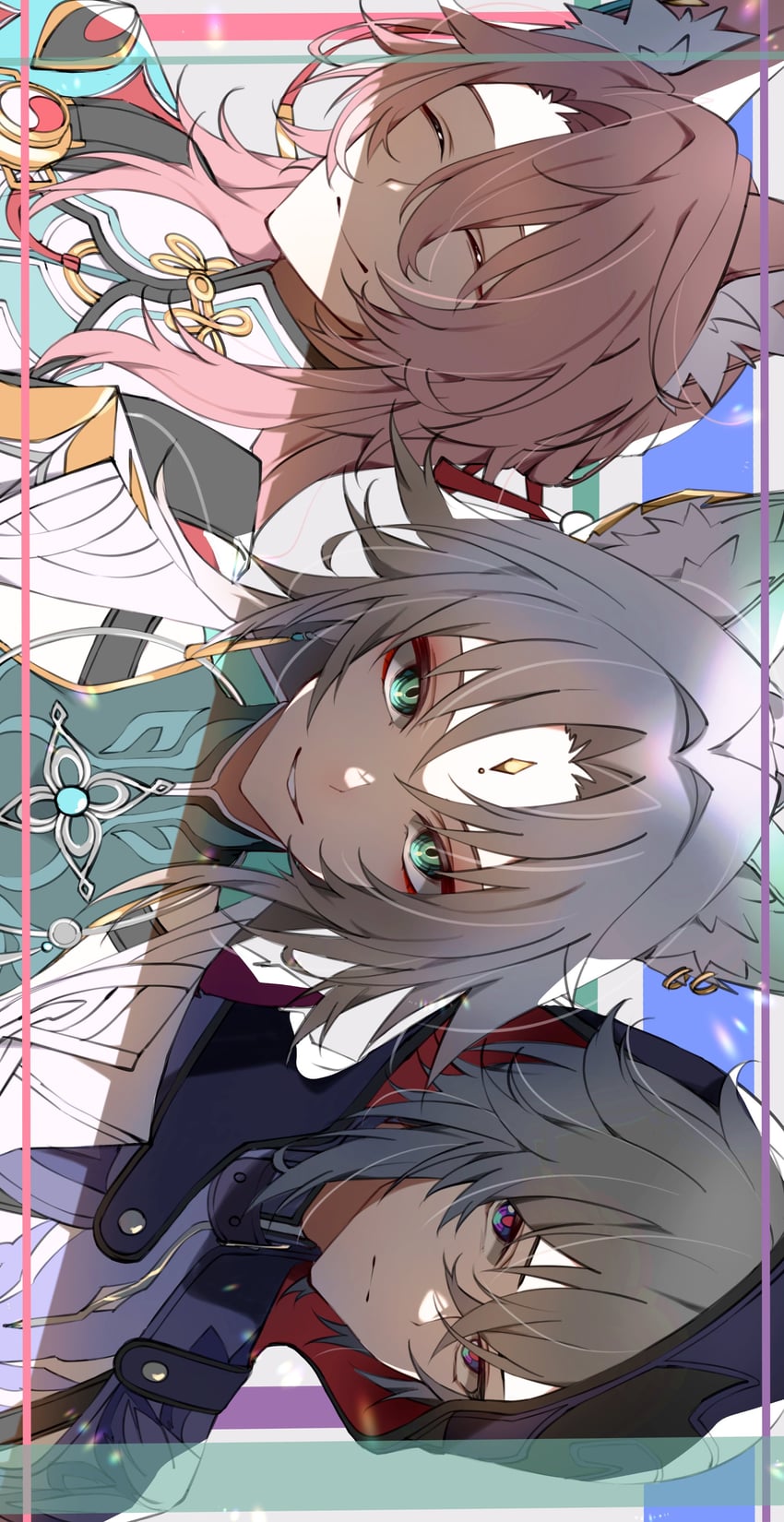feixiao, jiaoqiu, and moze (honkai and 1 more) drawn by moderate_gold