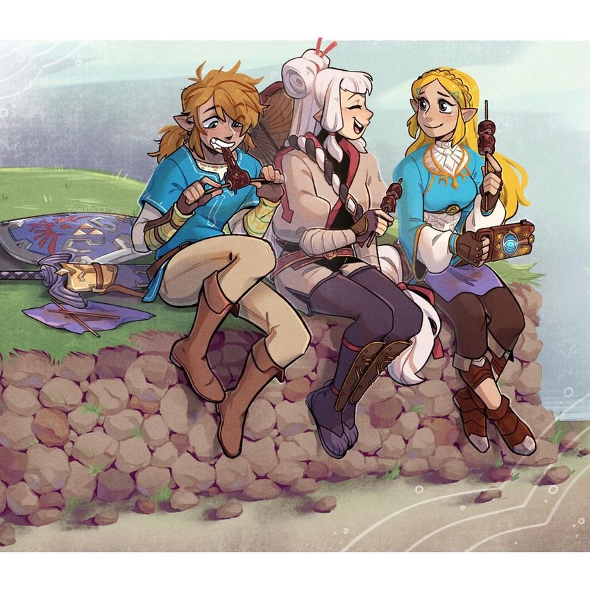 link, princess zelda, and impa (the legend of zelda and 2 more) drawn by bec_(pianobelt)